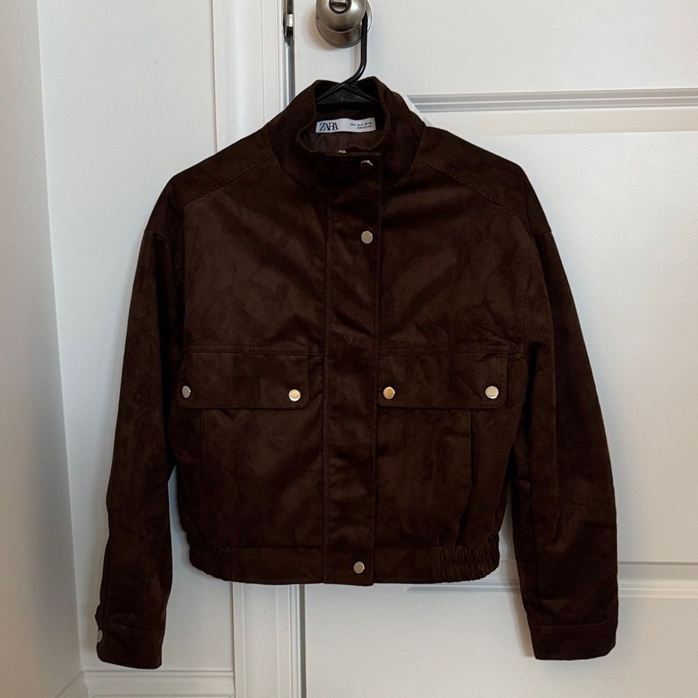 Zara Faux Suede Dark Brown Bomber Jacket